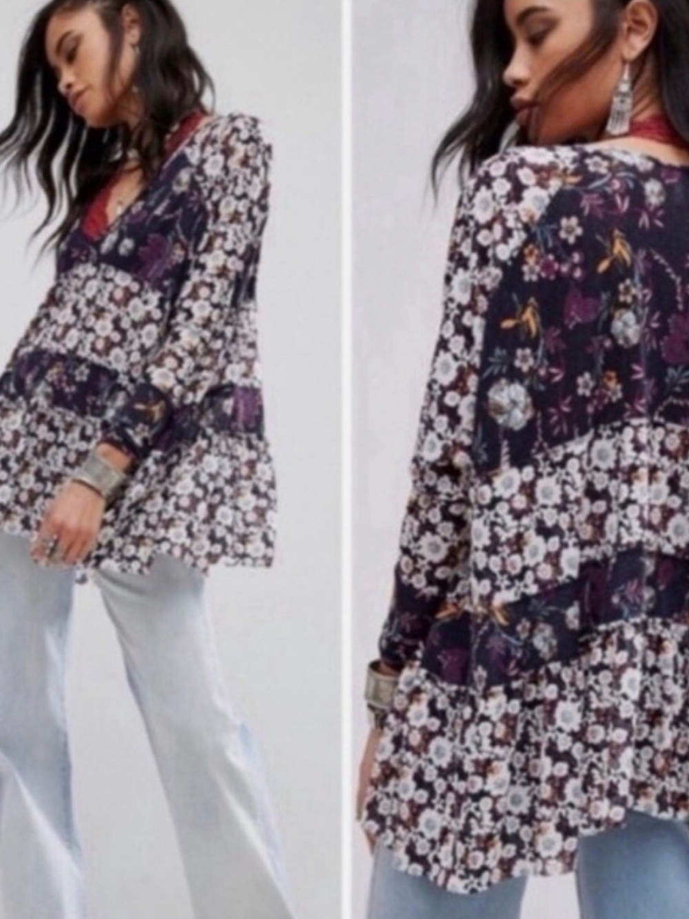 Free People Isabelle Floral Patchwork V-Neck Tunic - Like New - S (oversized)